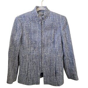 Worth Blue Tweed Pearl Accent Snap Closure Unique Rare Wool Blend  Jacket Size 8